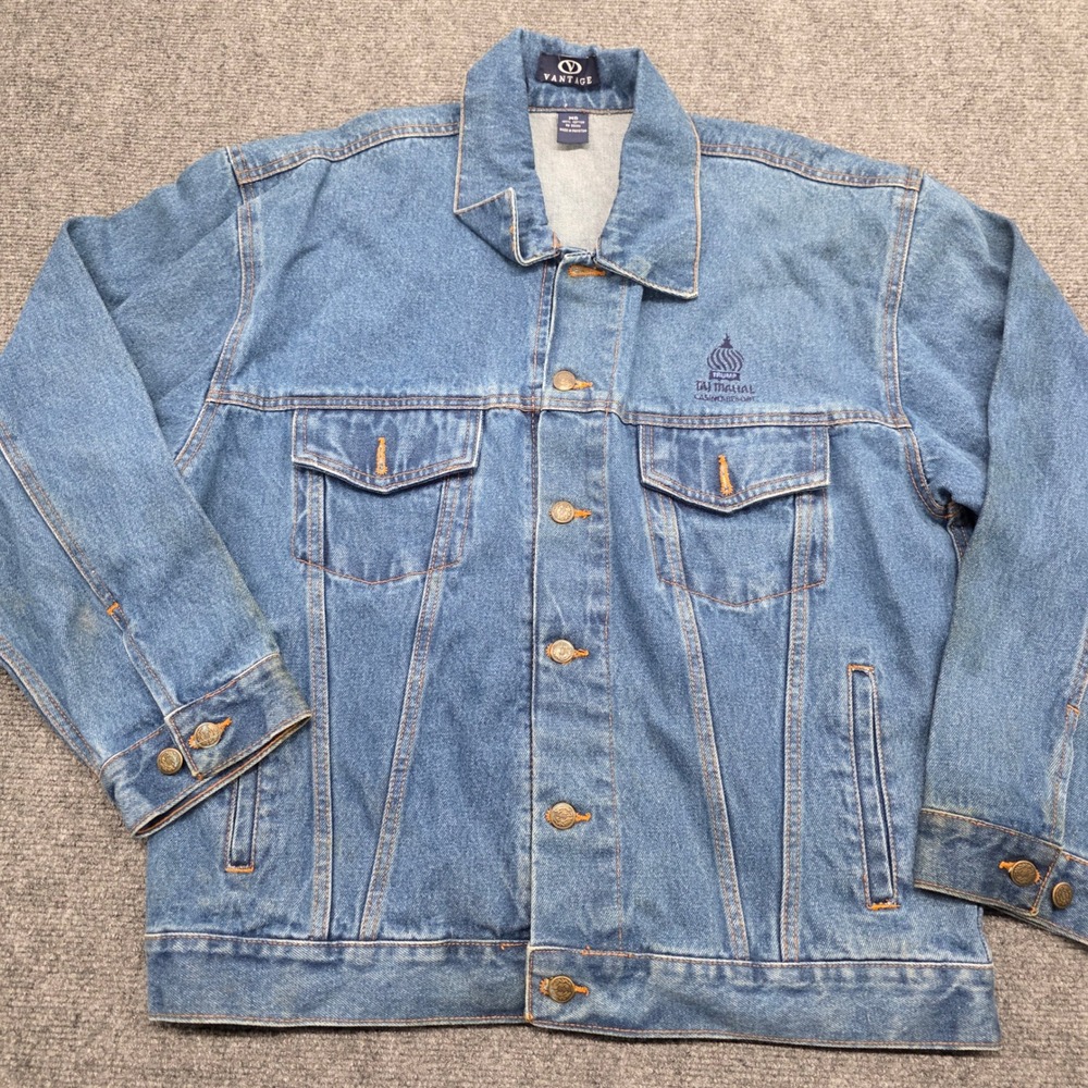 Vantage Trump Taj Mahal Casino Resort Denim Jacket Mens Medium Blue Trucker Jean